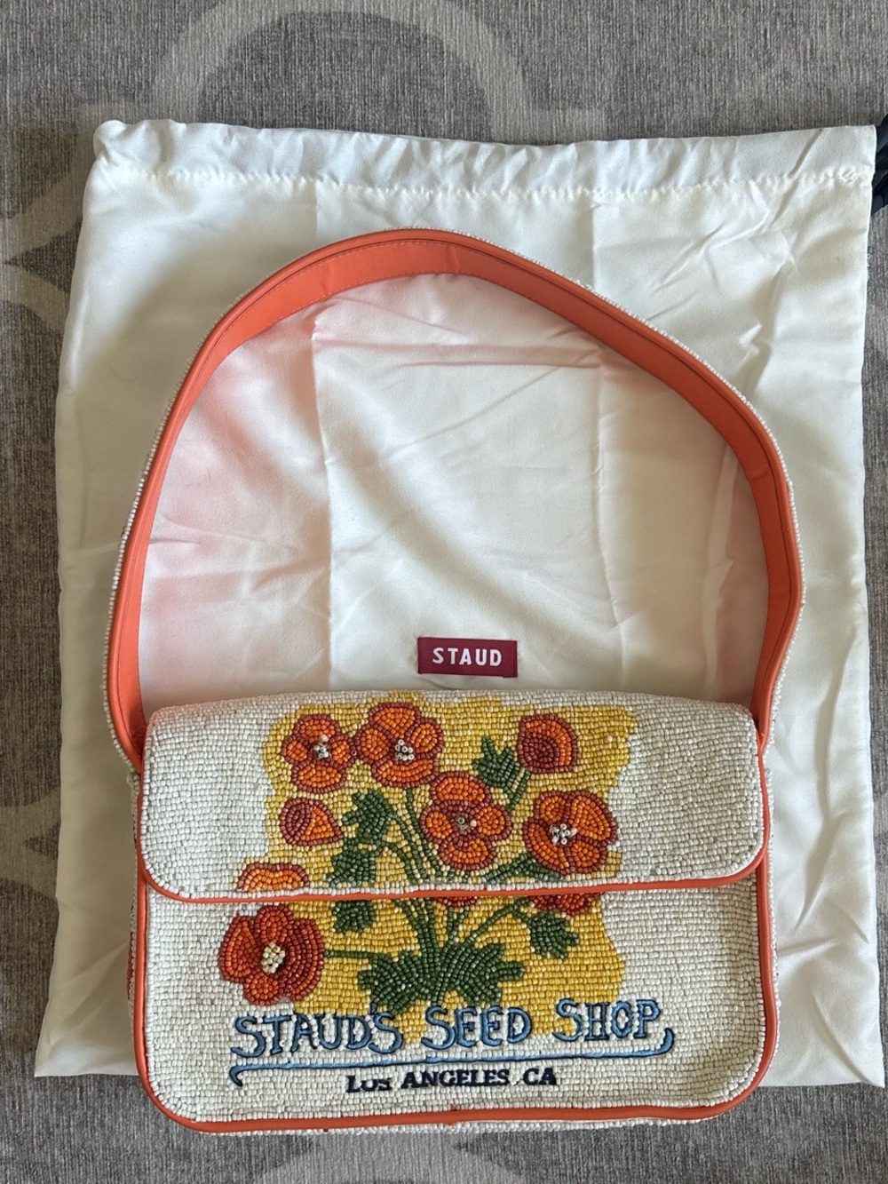 STAUD Tommy Floral Poppy beaded bag